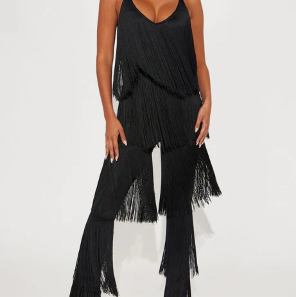 Elegant Black Fringe Jumpsuit